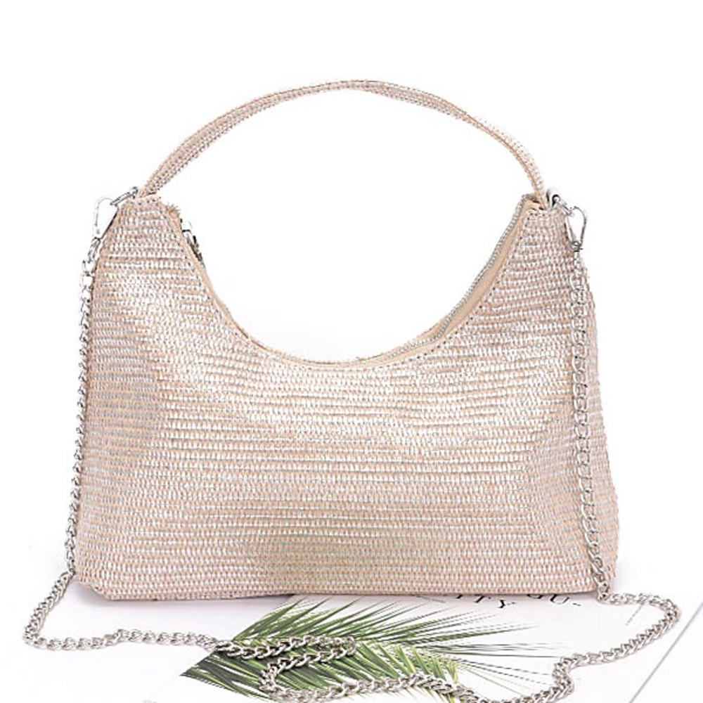 Silver Metallic Straw Handbag